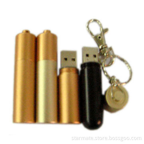 USB Flash Disk with Metal Battery Shape, LED Indicator and Wite-protect Switch